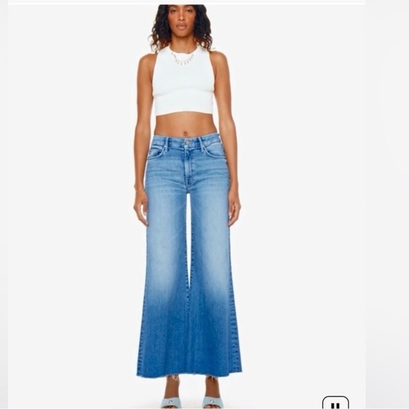 MOTHER Denim - MOTHER Two-Tone Light to Mid Blue Wide-Leg Jeans